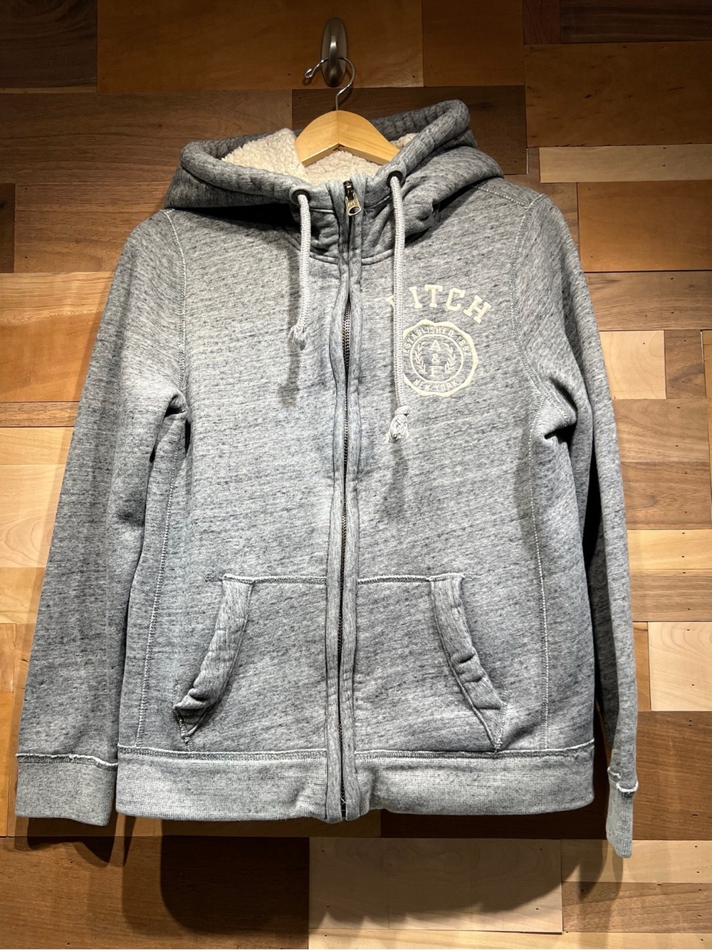 Abercrombie & Fitch Vintage Y2K Heather Gray Sherpa-Lined Zip Hoodie